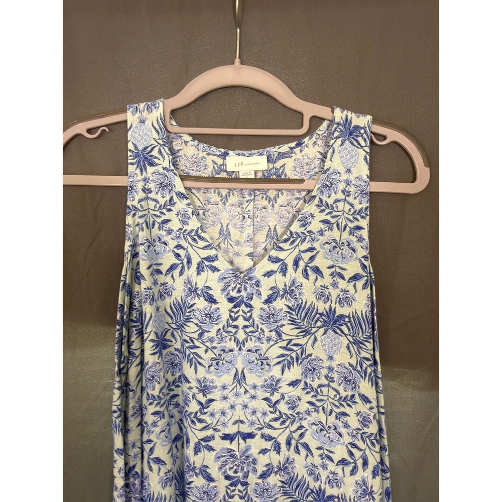 J. Jill Love Linen Blue White Floral Pineapple Maxi Dress S Petite RN 97641